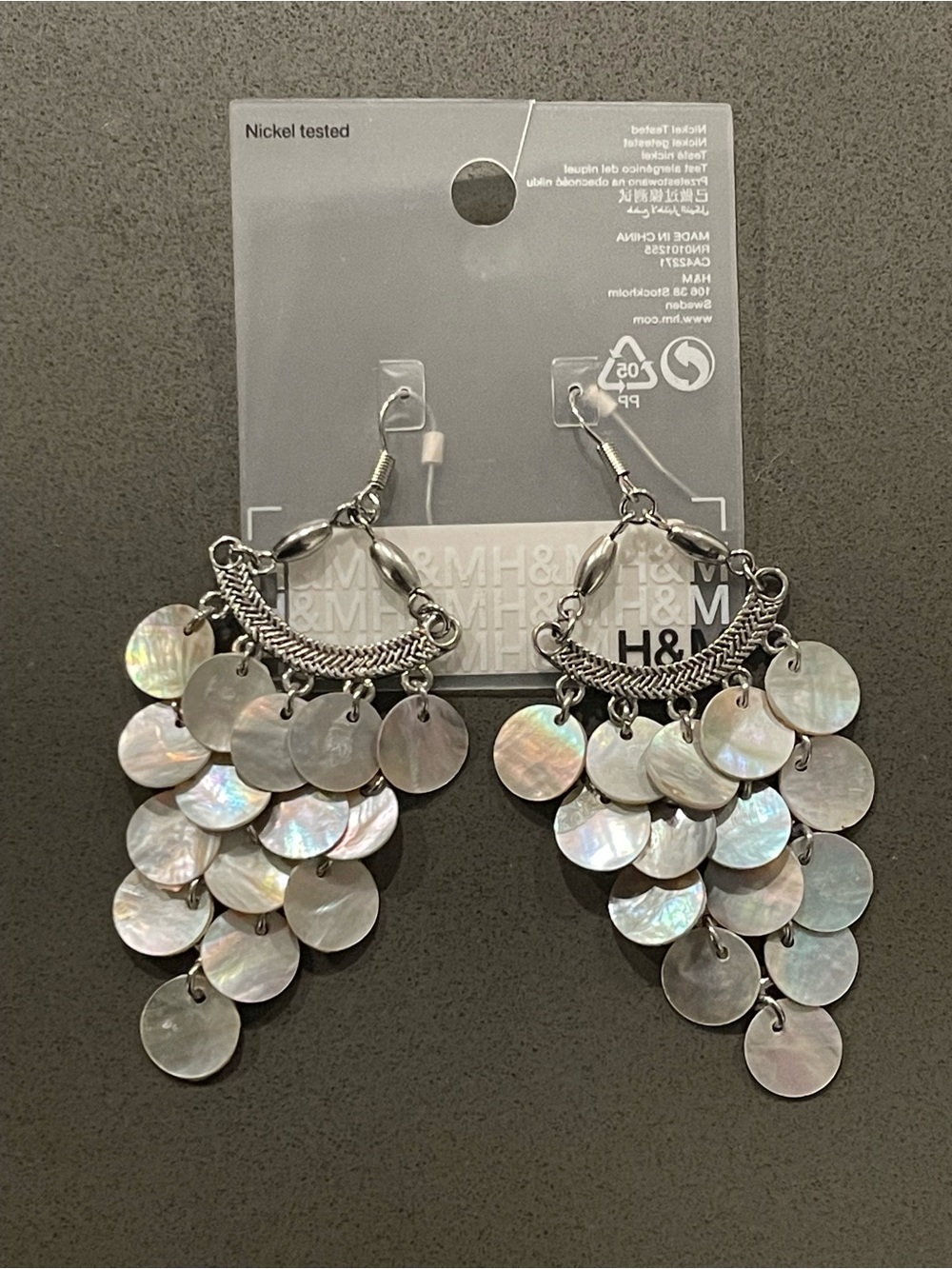 H&M Silver Mother of Pearl Chandelier Earrings